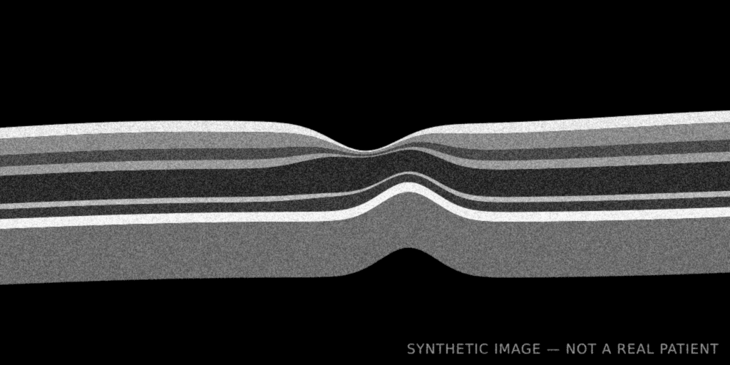 Synthetic OCT B-scan with an elevated contour beneath the fovea